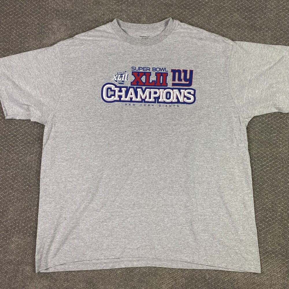 New York Giants Super Bowl XLII Champions T Shirt Men's XXL Gray Reebok 2XL
